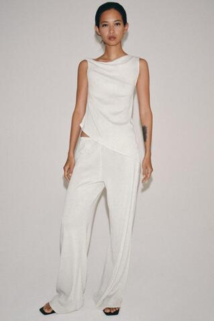 ZARA БРЮКИ ПРЯМОГО КРОЯ В СТИЛЕ РУСТИК, ЭКРЮ