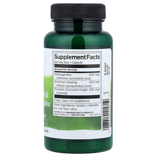 Swanson, Куркума, комплекс ашваганды и женьшеня, 60 капсул