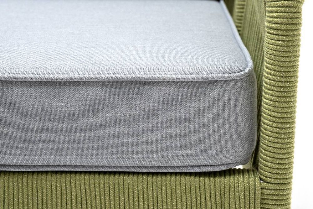 "Канны" кресло плетеное из роупа, каркас алюминий светло-серый (RAL7035) муар, роуп салатовый меланж круглый, ткань светло-серая