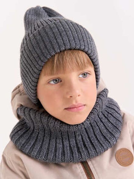 Снуд из смесовой шерсти "Графит" вертикальная вязка
