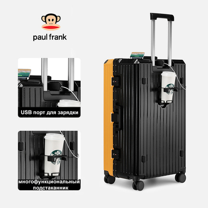 Чемодан Paul Frank "Long Way" Aluminium Frame | 5 Wheels+USB+Cup holder (Black&Orange)