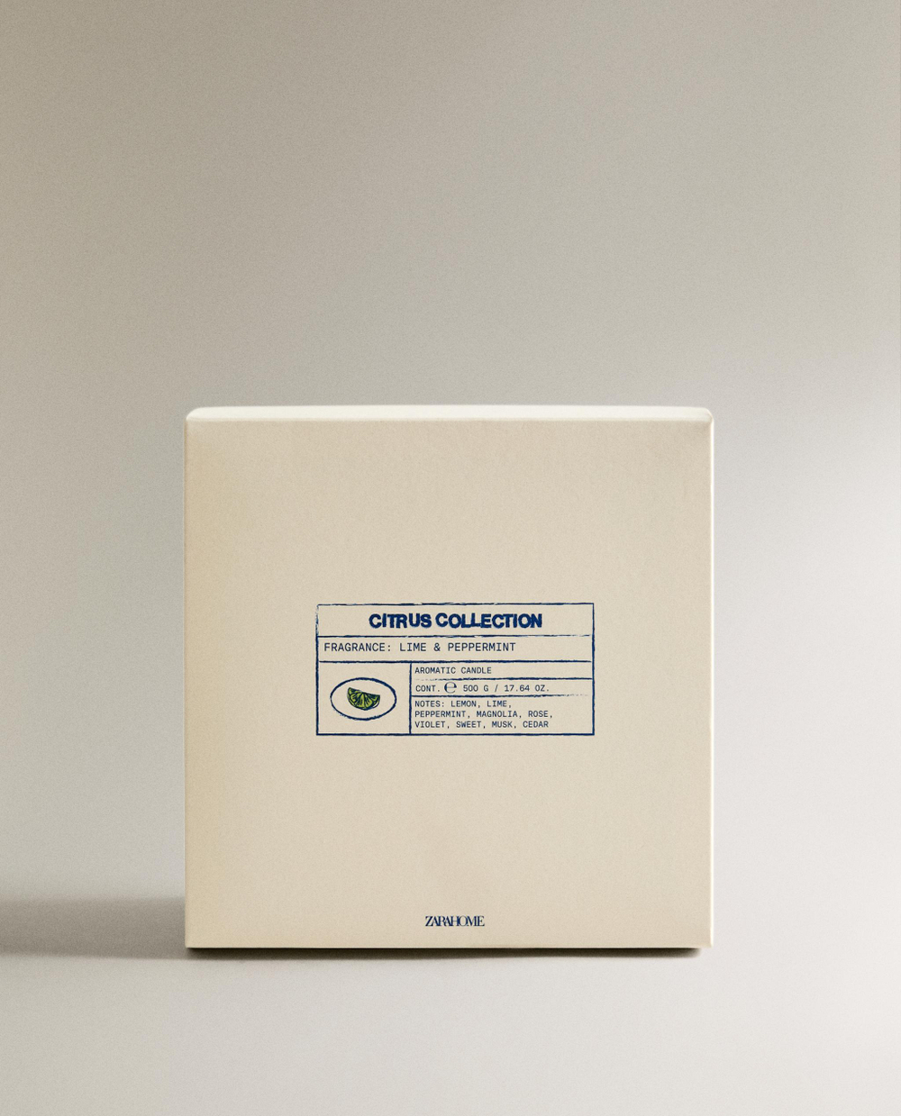 Zara Home Свеча ароматическая Lime & Peppermint 500 г, растительный воск, аромат свежий цитрусовый, Горчичный
