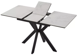 Стол КОМИЛЬФО МИНИ 100 БЕЛЫЙ МРАМОР с прожилками латте, керамика / ЧЕРНЫЙ, М-City