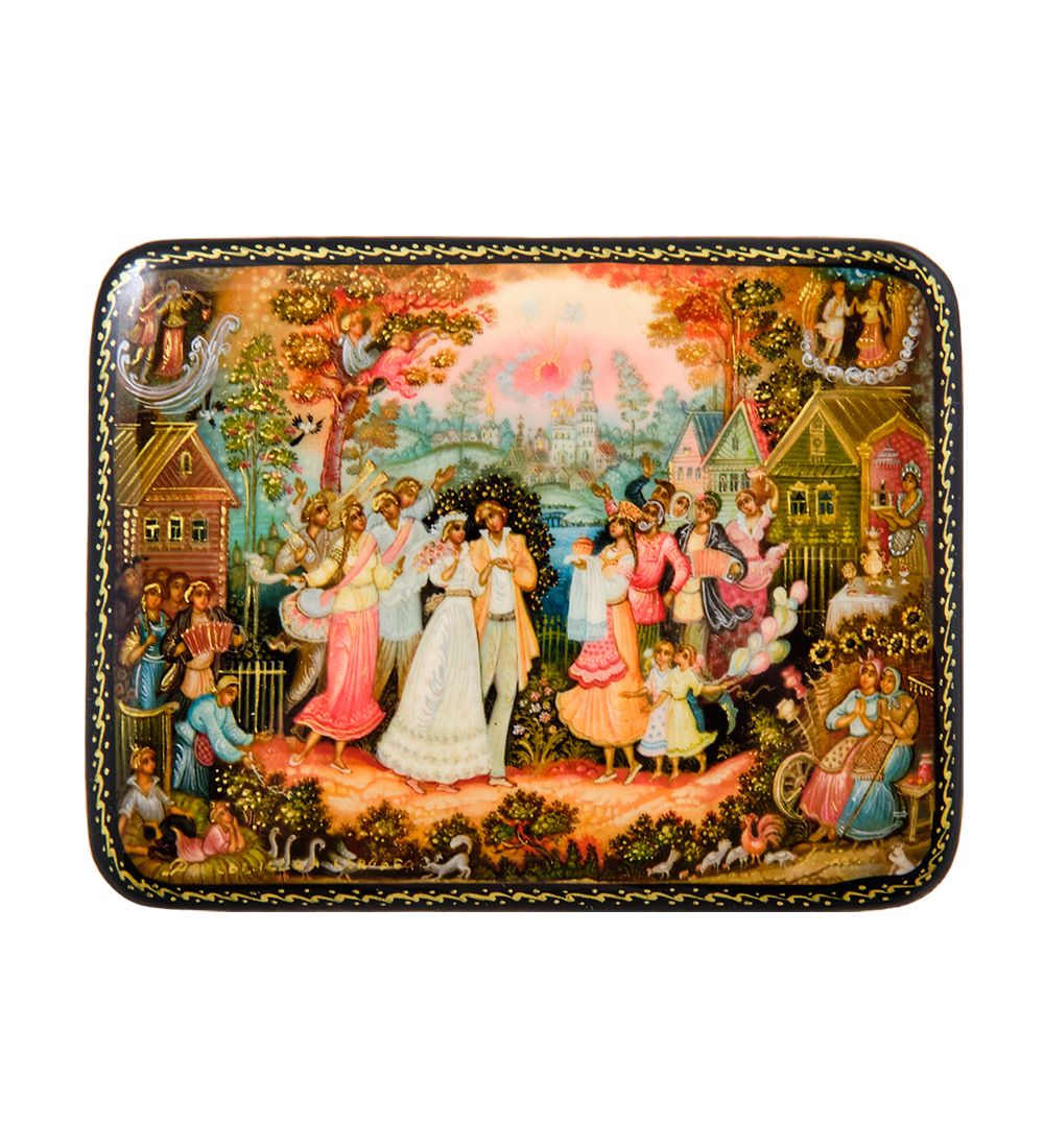 ШК-19/41 Шкатулка в технике декупаж «Деревенская свадьба» (10х8х3,5)