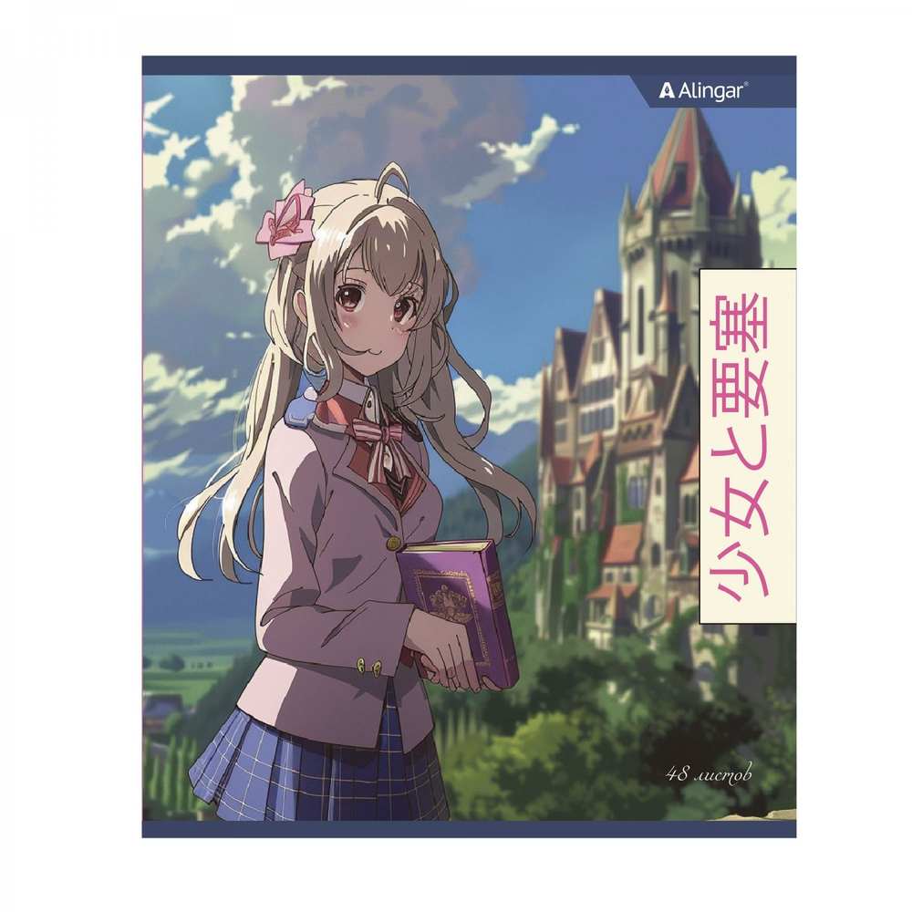 Тетрадь 48л., А5, линия, Alingar "Anime", скрепка, мелованный картон (стандарт), блок офсет, 4 дизайна в пленке т/у