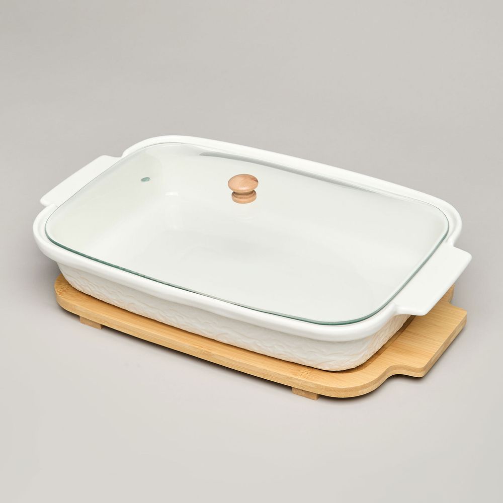 БЛЮДО ДЛЯ ВЫПЕКАНИЯ И СЕРВИРОВКИ LEFARD "MUSE" СО СТЕКЛ.КРЫШКОЙ НА ДЕР.ПОДСТАВКЕ 34,5*21*11СМ 1400МЛ