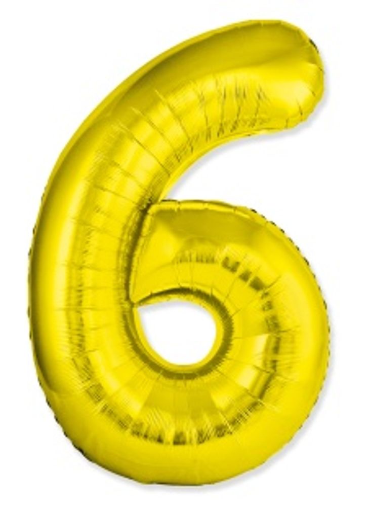 F Шар (40''/102 см) Цифра, 6 Slim, Золото(БГ-60)