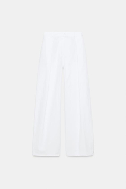 ZARA БРЮКИ ИЗ ПОПЛИНА С ЗАЩИПАМИ, БЕЛЫЙ