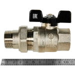 Кран шаровой полнопроходной STOUT - 1" (ВР/НР-американка PN40, Tmax 150°C, ручка-бабочка черная)