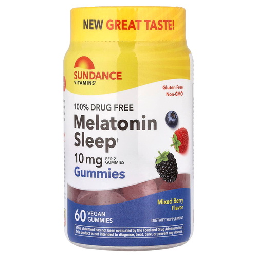 Sundance Vitamins, жевательные таблетки с мелатонином для сна, ягодный вкус, 60 веганских жевательных таблеток (5 мг в 1 таблетке)