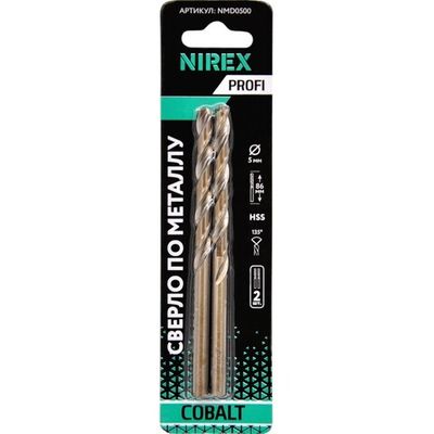 Сверло NIREX Profi по металлу Cobalt 5*86 мм NMD0500 (2шт в упак)