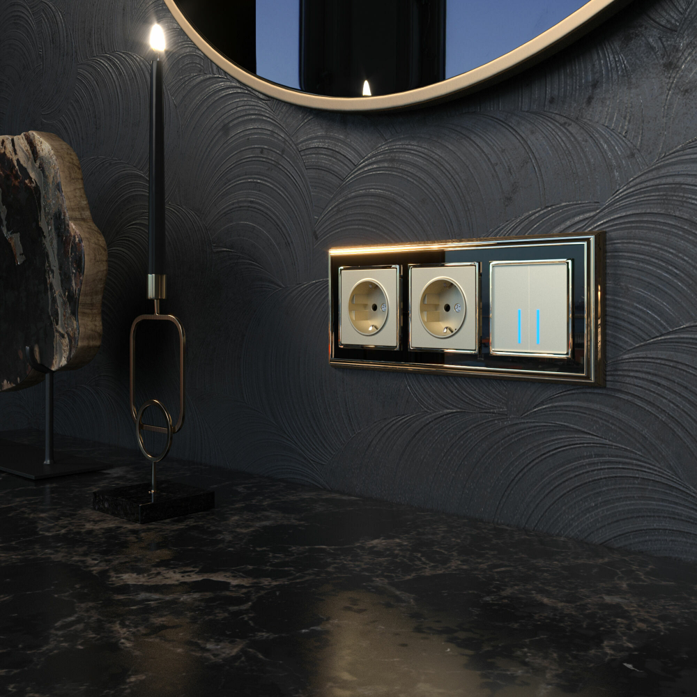 Сенсорный выключатель двухклавишный с подсветкой 1000 Вт (шампань)