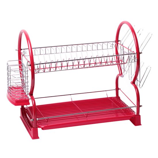 Сушилка для посуды двухъярусная красная Kamille KM-0765A