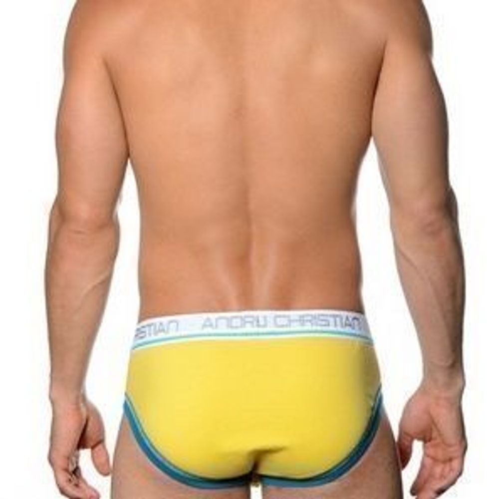 Мужские трусы брифы желтые с голубой окантовкой Andrew ChristianTighty brief Yellow AC3-M120