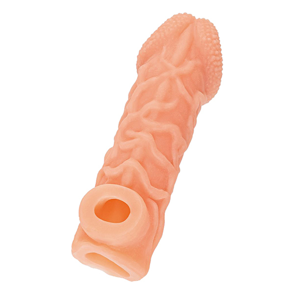 Телесная закрытая насадка 15,6см с венками Kokos Cock Sleeve 006 Size M