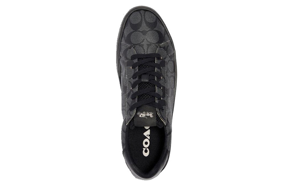 COACH canvas lace-up round toe fashion sneakers men's black