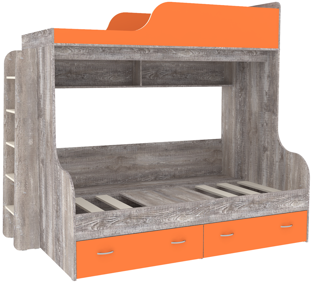 Двухъярусная кровать КарИВи Дуэт-15 с деревянной лестницей Бетон Оранжевый