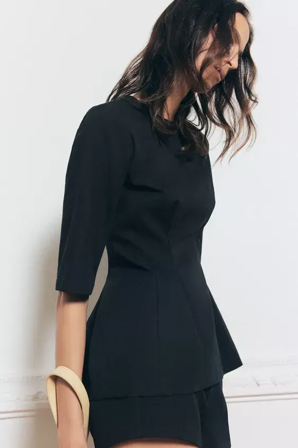 ZARA ТОП С БАСКОЙ — ZW COLLECTION, ЧЕРНЫЙ