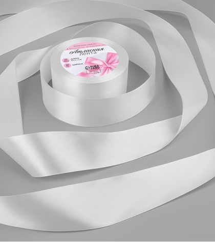 Лента атласная, цвет белый, ширина 4 см