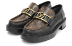 LOUIS VUITTON Academy Loafers "Black With Brown Monogram And Gold Plate" Women"s