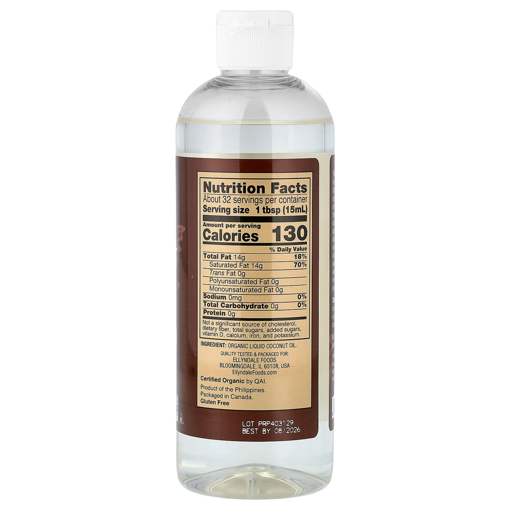 NOW Foods, Ellyndale® Organics, жидкое органическое кокосовое масло, чистый кокос, 473 мл (16 жидк. унций)