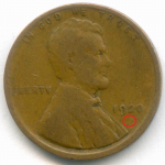 1 цент 1920 год (без знака - Philadelphia). США. Пшеничный цент. Бронза F-VF