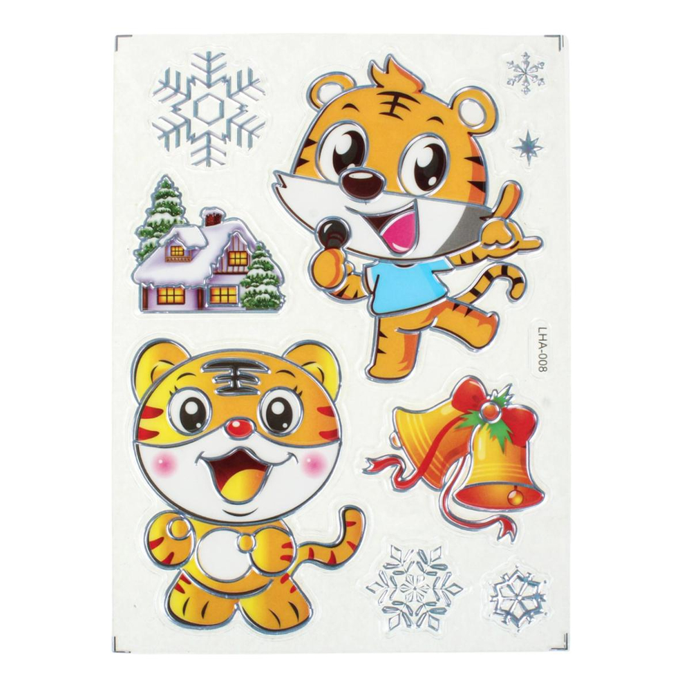 Наклейка новогодняя 16*27 см, 8 видов микс, пакет