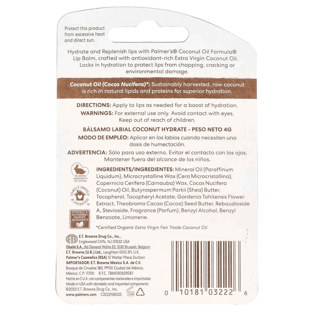 Palmer's, Coconut Oil Formula® с витамином E, увлажняющий кокосовый бальзам для губ, 4 г (0,15 унции)