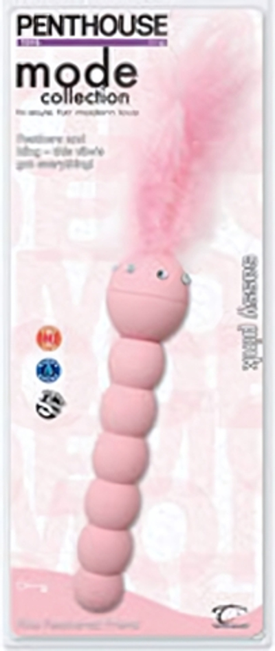 Розовый вибромассажер с пушистым пером - 14 см. (Цвет: розовый)