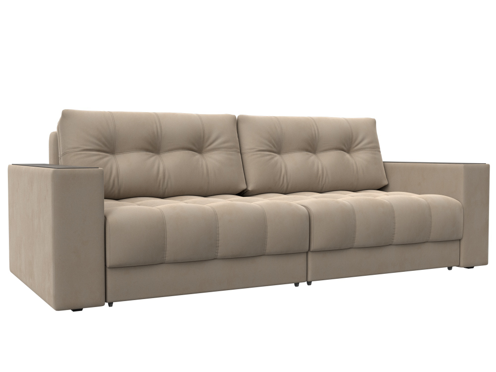 Диван прямой с декором Лига-049 НПБ, SEVEN 729 ВЕЛЮР бежевый