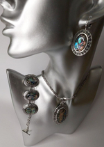 Комплект бижутерии. Подвеска, серьги, браслет с перламутровыми вставками "Перламутр" Форма "Овал"