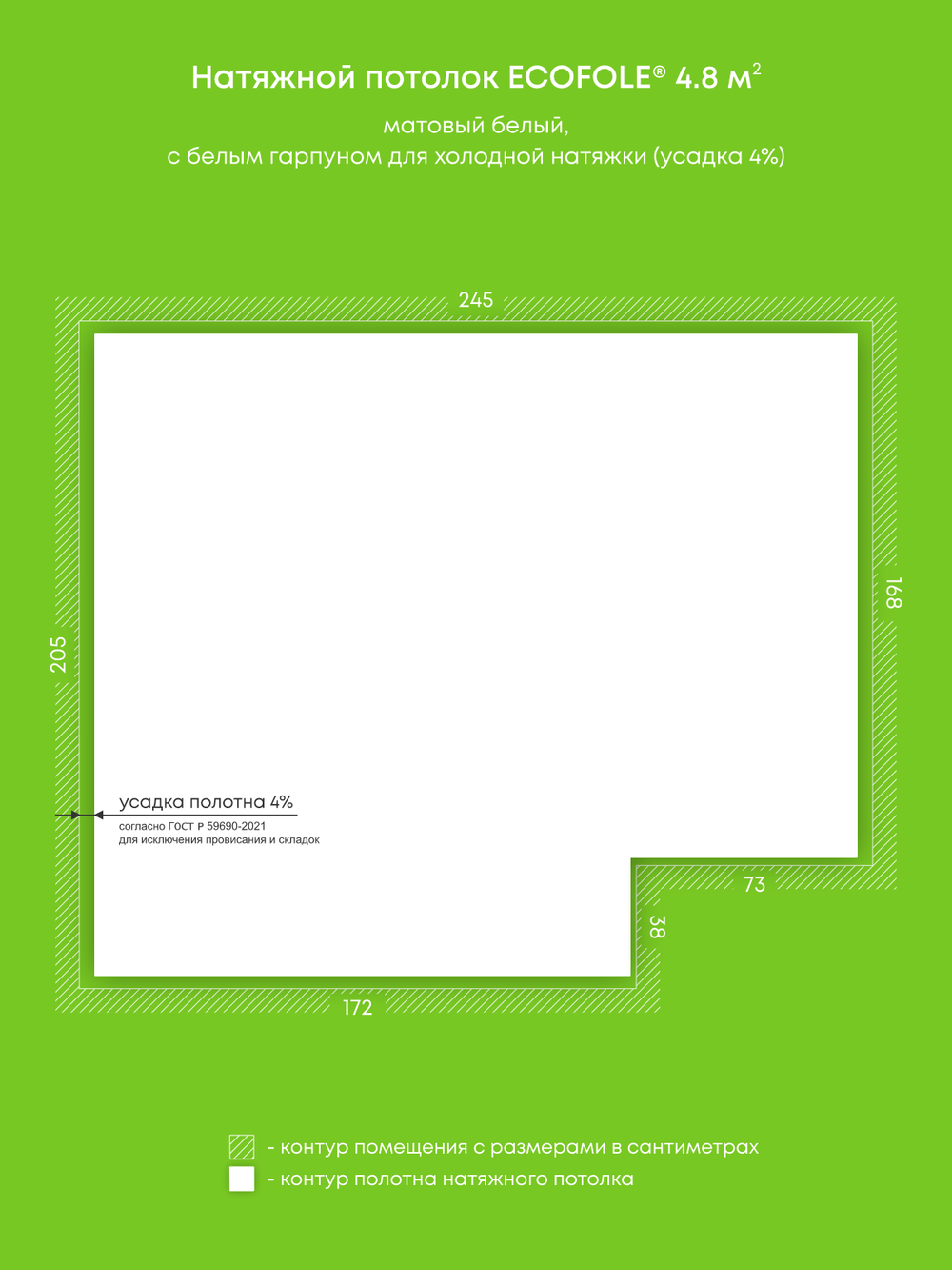 Натяжные потолки 17.3 м2, 16.9 м2, 4.8 м2, 27.8 м2