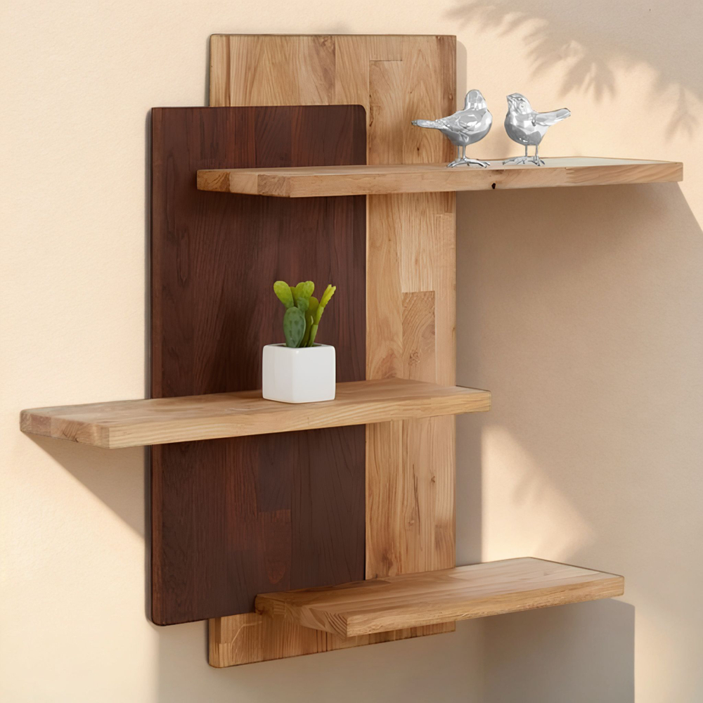 Настенная полка Флеверс 72х19х62 см из массива дуба, навесная панель-стеллаж из 3 полок