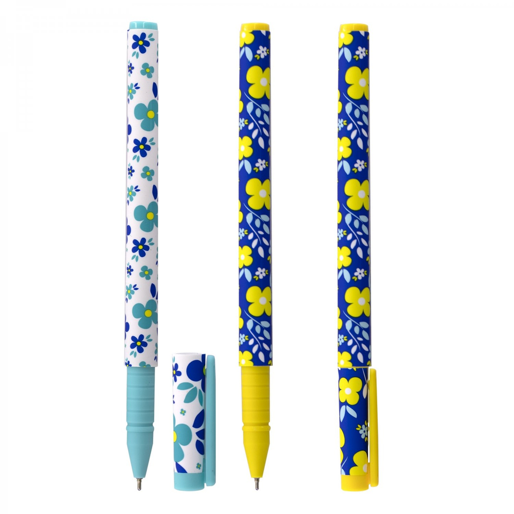 Ручка шариковая Yalong, на масляной основе, "Желтые цветы". 0,7 мм, синяя, игольчатый наконечник, цветной пластиковый корус, карт. уп