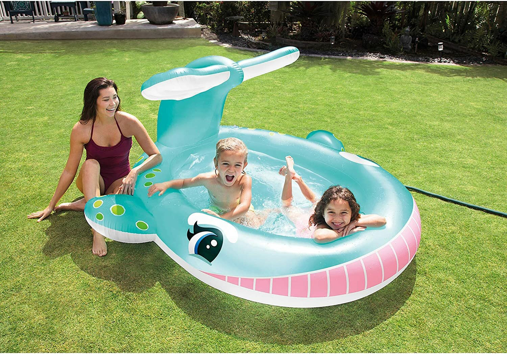 Бассейн надувной Intex 57440 Whale Spray 201х196х91 см / Круглый бассейн Интекс с водяным фонтаном распылителем Кит для дачи