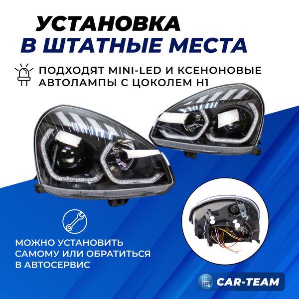 Фары Лада Приора передние в стиле BMW (ver.2) с би линзой без ангельских глазок и плавающими поворотниками , черная маска
