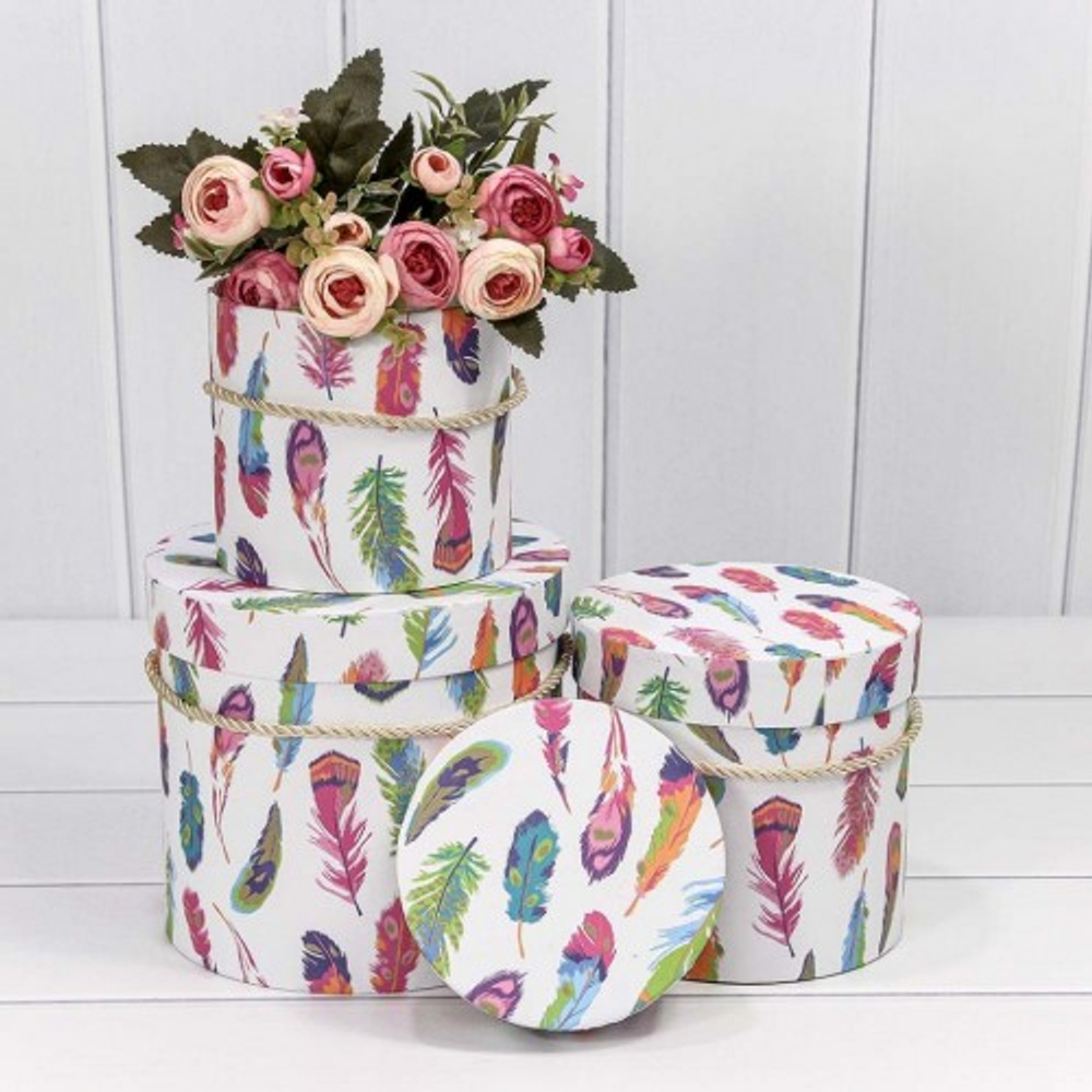 Коробка 18х17 см Набор 3 шт "Перья" (Белый)