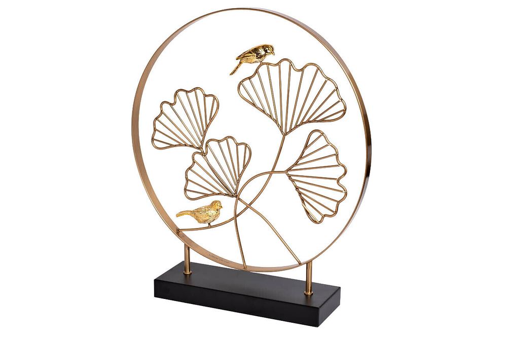 Статуэтка Фигура интерьерная Скульптура декоративная  Garda Decor "Листья с двумя золотыми птичками" 55RD3153