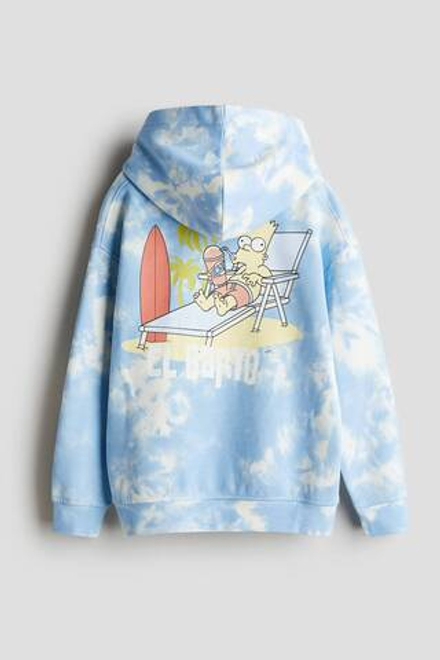 H&M Толстовка с капюшоном и принтом, светло-голубой