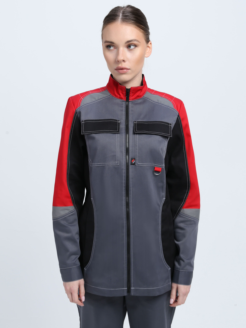 Костюм женский Вектрон-1 (тк.Смесовая,240) брюки, серый/красный/черный