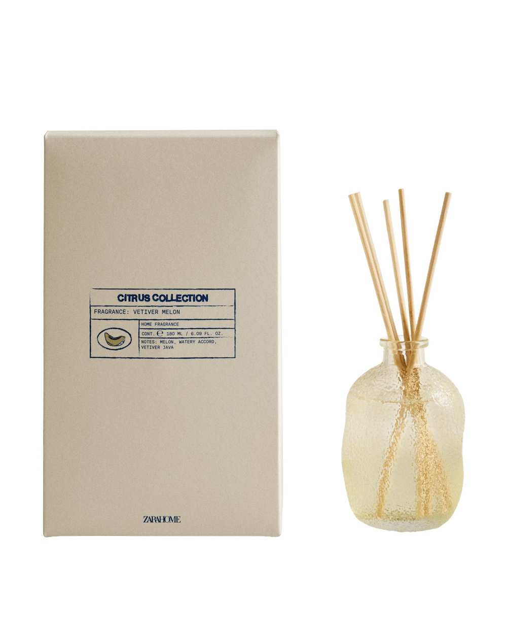 Zara Home Аромадиффузор Vetiver Melon 180 мл, тростниковые палочки микадо, аромат древесный, Коричневый