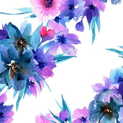 Фиолетовые и розовые цветы акварелью