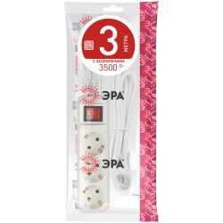 Удлинитель электрический ЭРА U-3es-3m-3x1 с заземлением с выключателем 3 розетки 3м ПВС 3x1мм2 16А | Бытовые удлинители