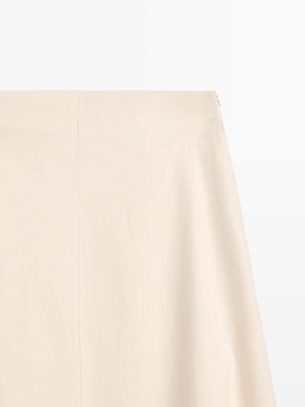 Massimo Dutti Расклешенная юбка из смесовой льняной ткани с карманом, кремовый