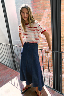 ZARA ЮБКА МИДИ РАСКЛЕШЕННАЯ, СИНИЙ