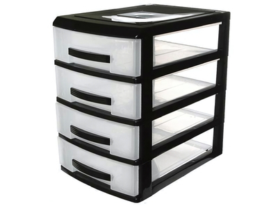 Комод 4-х секционный Мини черный/прозрачный