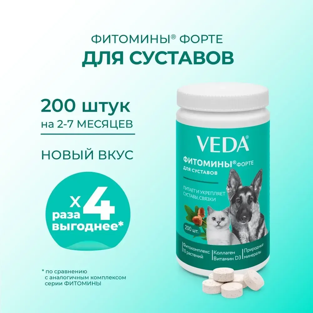 Комплекс Фитомины Форте для суставов кошек и собак, 200 таблеток Комплекс Фитомины Форте для суставов кошек и собак, 200 таблеток