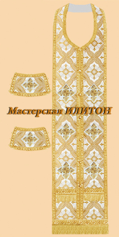 Требный комплект белый с золотом из шелка.