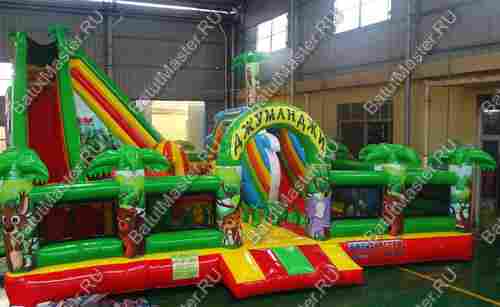 Надувной батут "Джунгли малый" борта с сеткой, размер 11*9*6 м