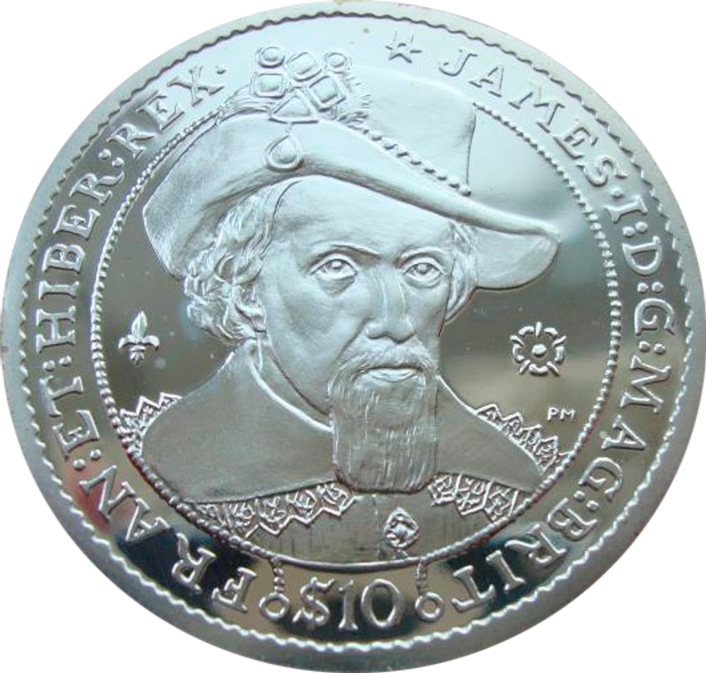 Британские Виргинские о-ва 10 долларов 2006 Король Джеймс I Яков I Короли и королевы Англии СЕРЕБРО